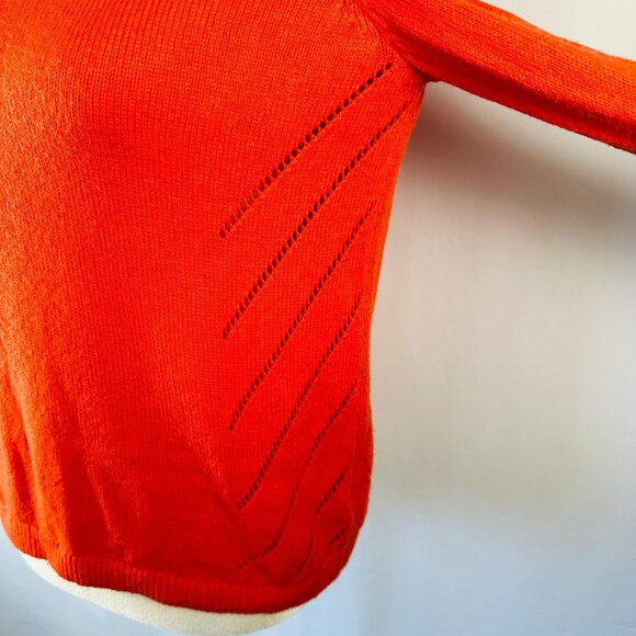 Anthropologie Moth Sweater Womens S Orange Pullover Tie Back V-Neck Open Knit - Picture 7 of 16